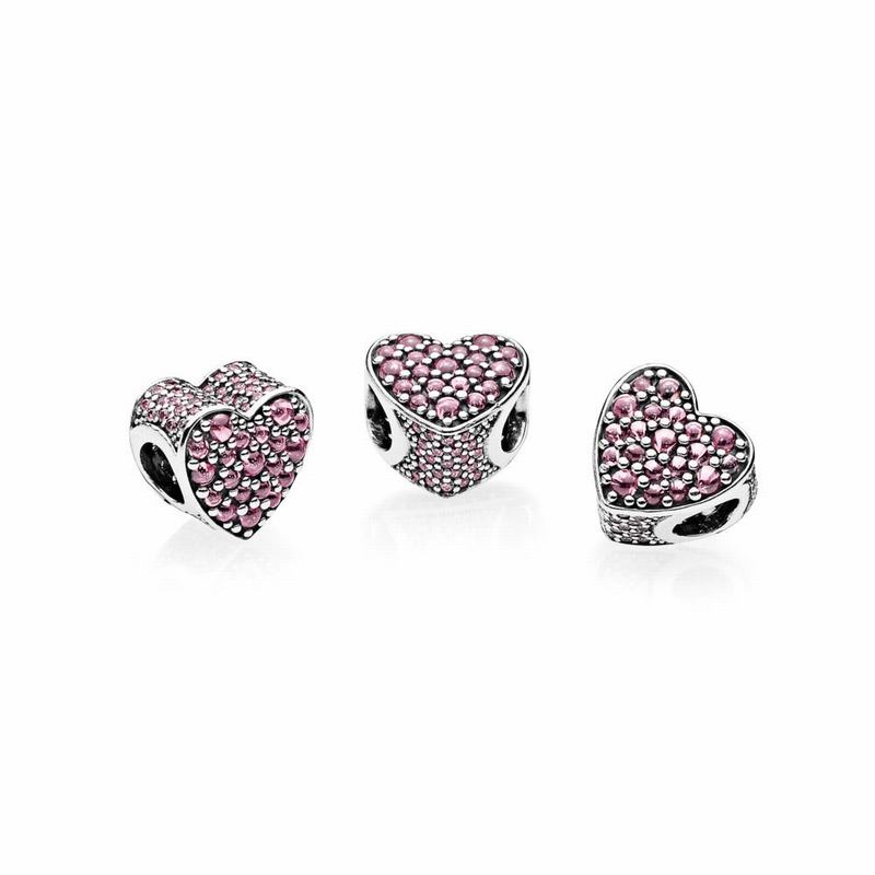 Pandora Pink Dazzling Heart Charm Ireland - Sterling Silver/Pink/Cubic Zirconia - 956328MOW